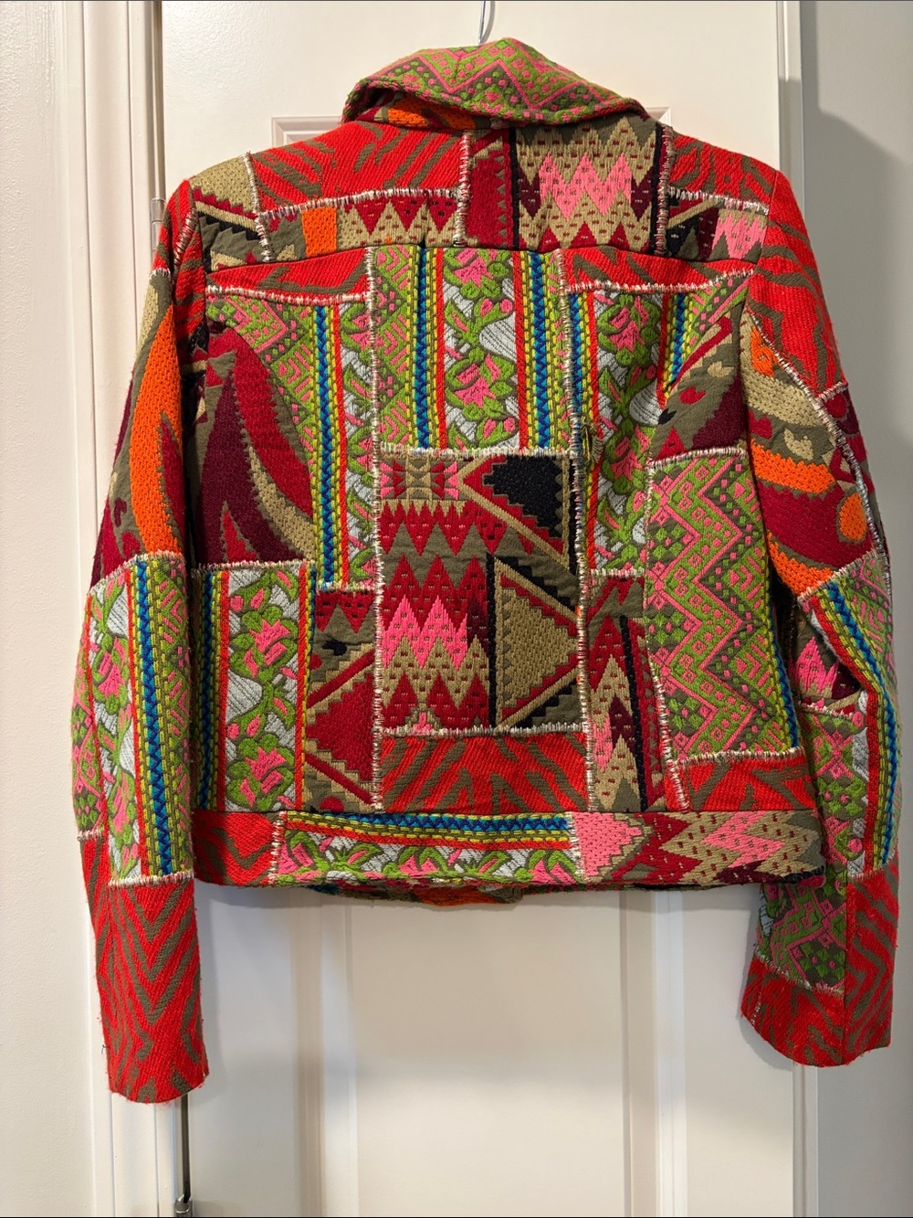 Zara Red Multicolor Patchwork Zip Jacket - Picture 4 of 11